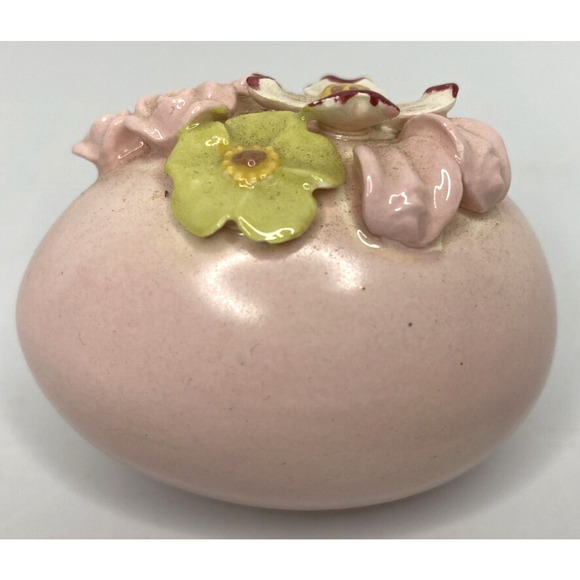 Vintage Unique Mini Ceramic Light Pink Egg with 3D Flower Applique SKU PB188-9 - Picture 3 of 4